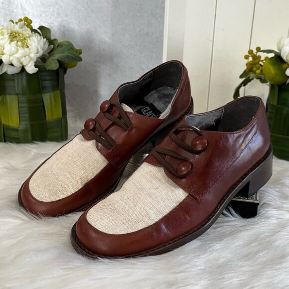 Glacee Italian Leather Linen Vintage 90s Preppy Toggle Classic Slip On Loafers 6 - Picture 1 of 16
